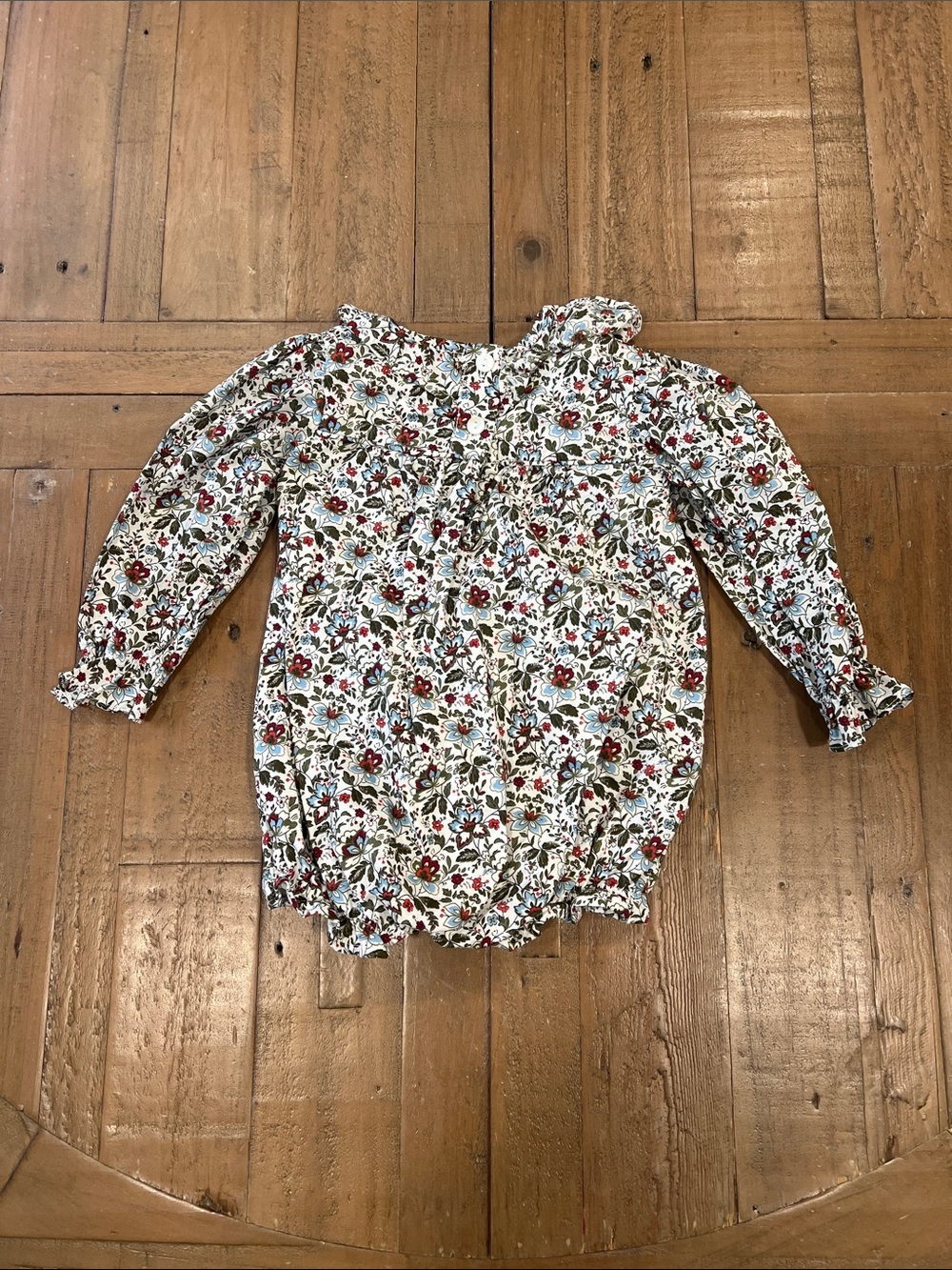 Smockingbird fall floral long sleeve ruffled bubble romper 9 months - Picture 6 of 7